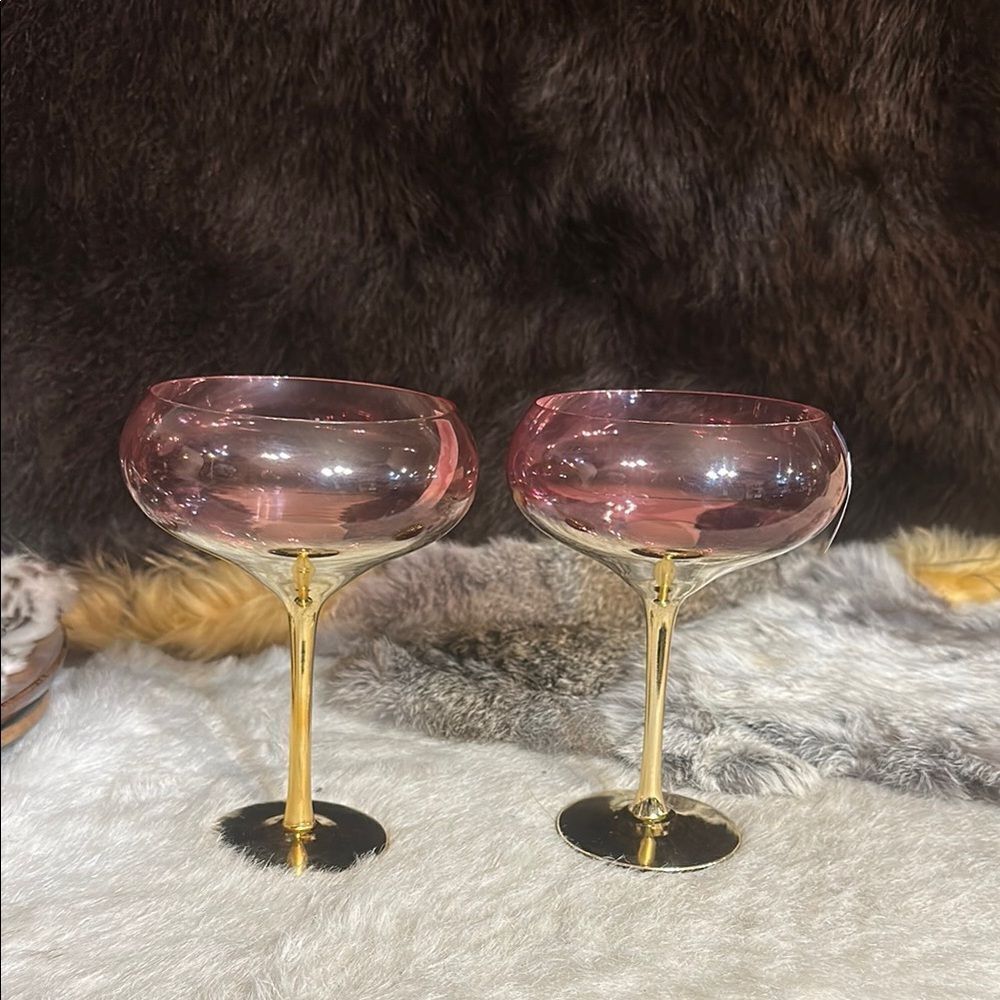 Glitterville Pink and Gold Stem Glasses NEW (3700)